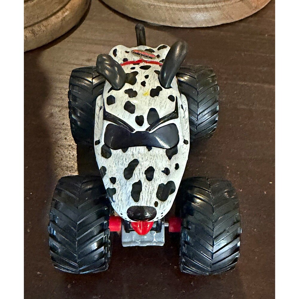 Dalmatian Spotted Diecast Toy Monster Truck White Black Body Red Wheels